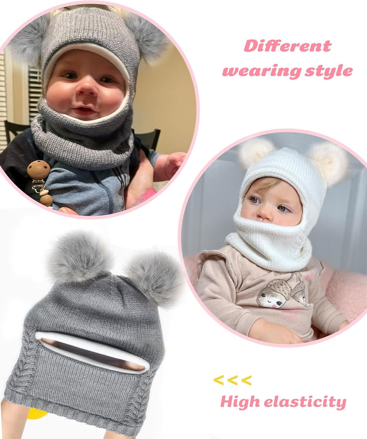 FURTALK Kleinkind Baby SchalMütze warm gefüttert Kinder Strickmütze Pom Pom Wintermütze für Mädchen