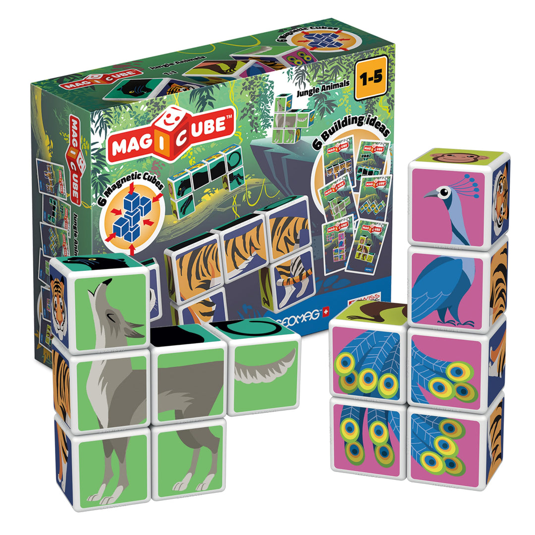 Geomag Magicube 145, Jungle Animals, Konstruktionsspielzeug - 6 Magnetwürfel