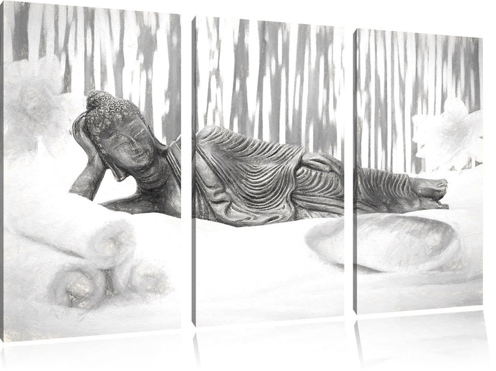 Pixxprint Goldener Buddha auf Handtuch Kunst / 3-Teilig/Gesamtmass 120cm Leinwandbild bespannt auf H