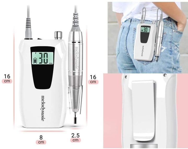 MelodySusie Professionell Nagelfräser, 30000 U/min Elektrische Nagelfeile Wiederaufladbar Tragbar Ak