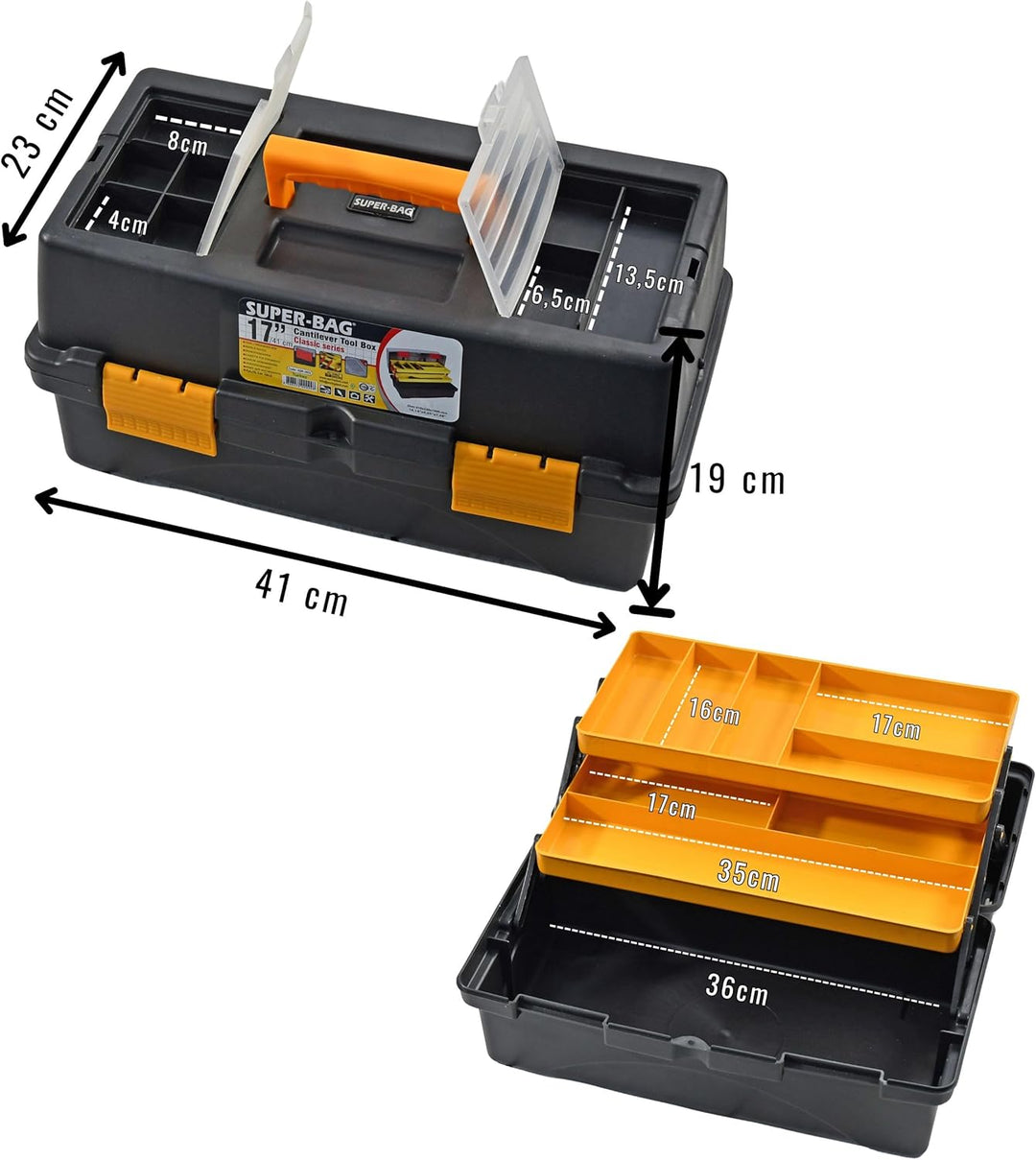 Werkzeugkoffer - Angelkoffer leer 17" – Faltbar & klappbar 2 Ebenen – Organizer & Sortierbox für Kle