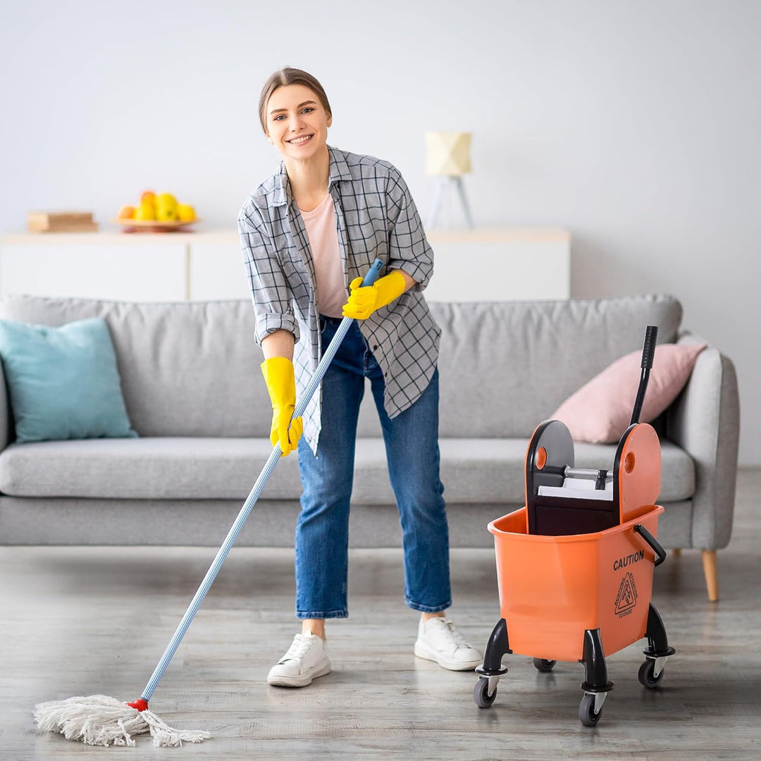 HOMCOM Professionelle Reinigungswagen Kapazität 26L Abnehmbare Wringer mit Rädern 44 × 36 × 90cm Ora