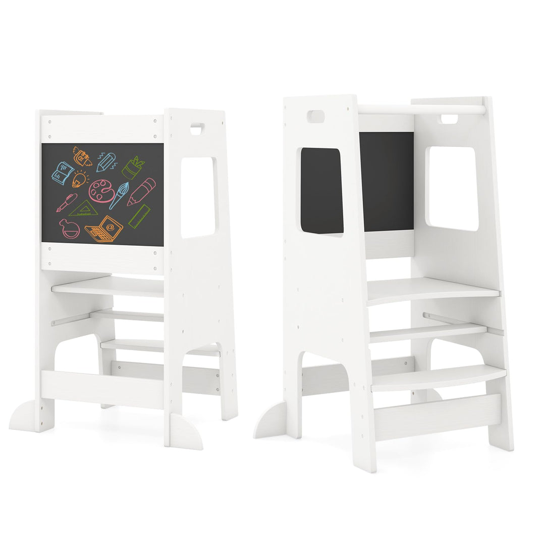 DREAMADE Lernturm ab 1 Jahr, Tritthocker Holz mit doppelseitiger Tafel, Learning Tower Höhenverstell