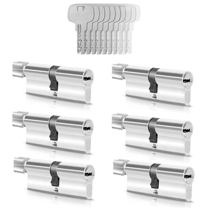 GERCAR 6x Knaufzylinder gleichschliessend 6 Schliesszylinder 30/30 inkl. 30 Schlüssel - 60 mm - Türs