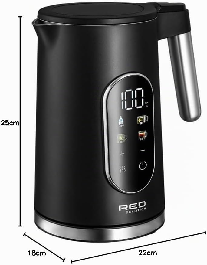Edelstahl Wasserkocher 1,7L mit Temperatureinstellung (40-100°C) | 2000W Teekocher RED Colorsense A1