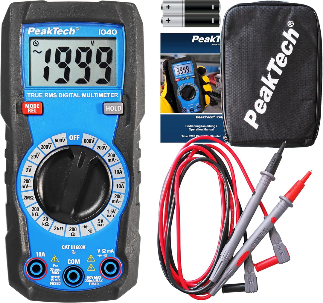 PeakTech 1040 – True RMS Digital Multimeter, Manuell-Range, 2.000 Counts, Durchgangsprüfer, Mehrfach