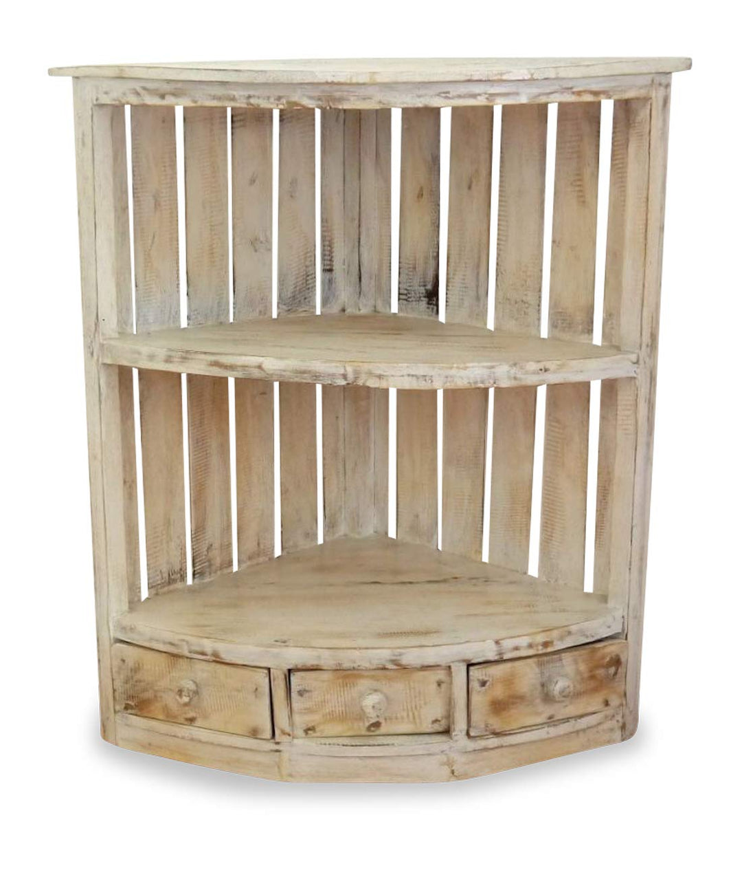 livasia Eckregal mit Schubladen, Standregal, Bücherregal, Holzregal (Whitewash), Whitewash