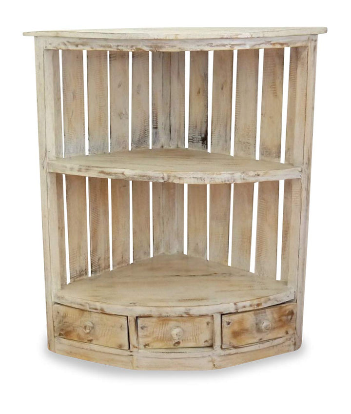 livasia Eckregal mit Schubladen, Standregal, Bücherregal, Holzregal (Whitewash), Whitewash