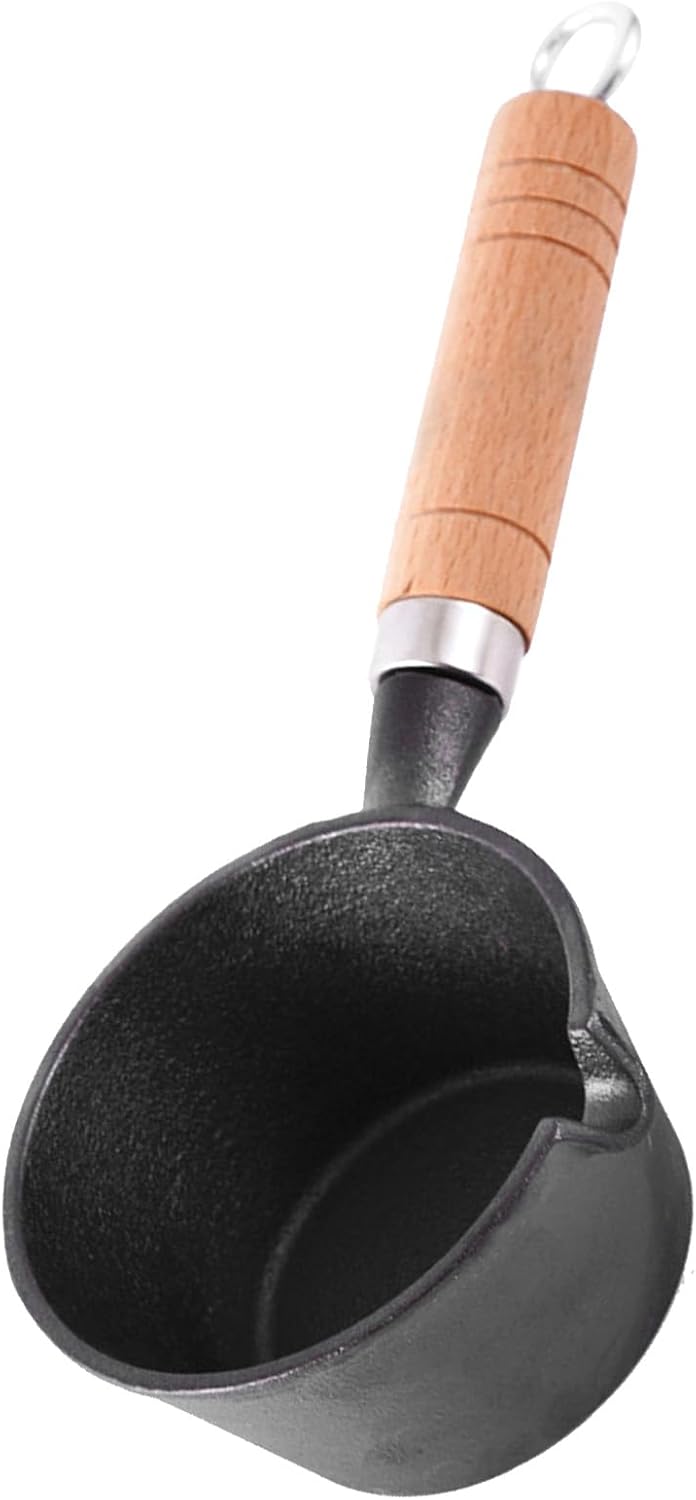 Gusseisen Schmelztopf, Mini Gusseisen Schmelztopf mit Holzgriff, Antihaftbeschichtete Backform Stiel