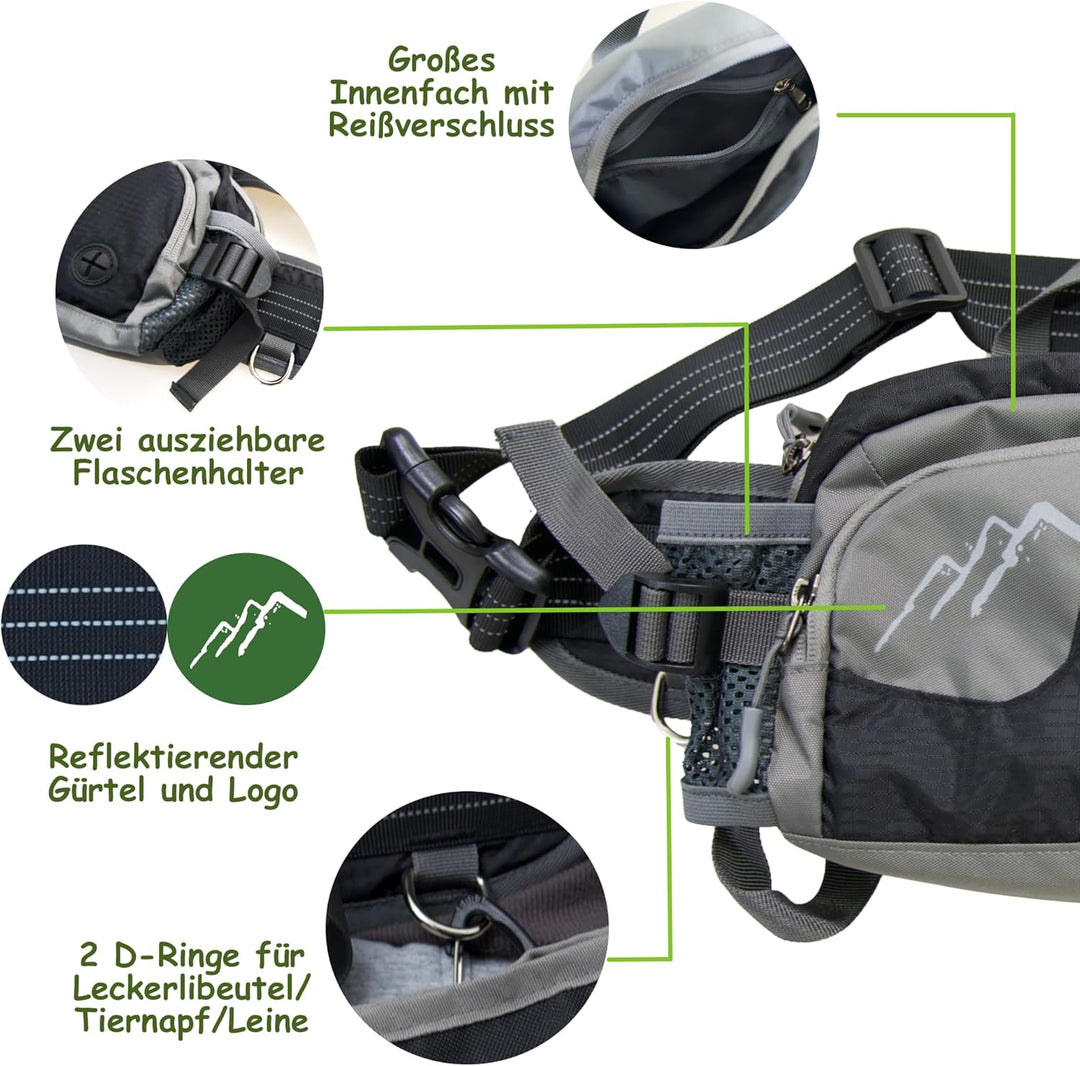 Hundetasche Bauchtasche mit Leckerli-Tasche & 2 Wasserflaschenhalter, Leichte Futterbeutel Hunde mit