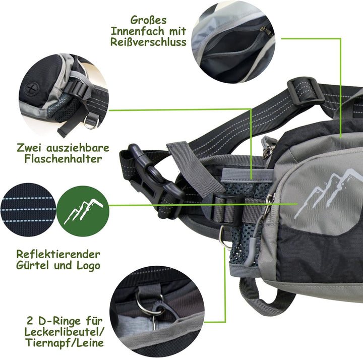 Hundetasche Bauchtasche mit Leckerli-Tasche & 2 Wasserflaschenhalter, Leichte Futterbeutel Hunde mit