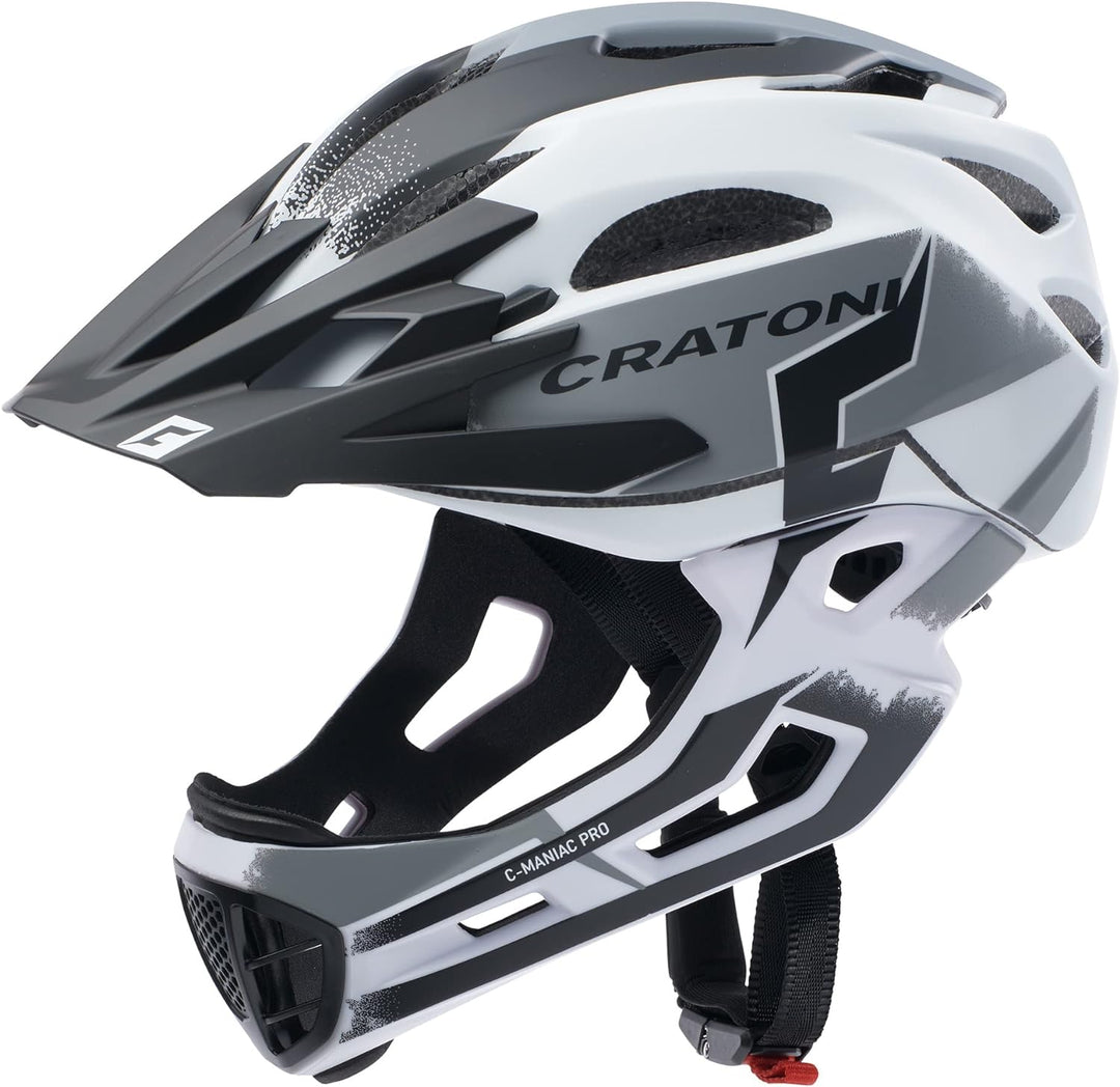 Cratoni C-Maniac Pro Fahrradhelm Downhill BMX Fullfacehelm Kinnbügel Mountainbikehelm Weiss/Schwarz