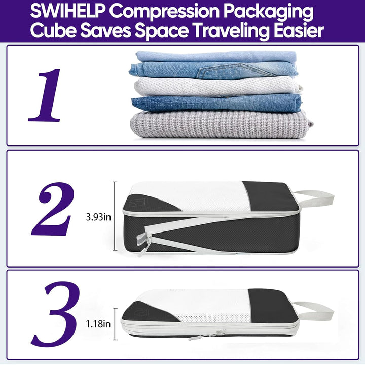 SWIHELP Kompressions-Packwürfel-6Set, Reise-Organizer, Taschen, erweiterbar, unverzichtbar für Koffe