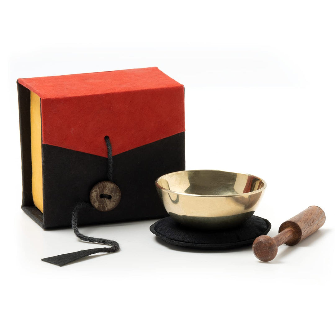 Miniklangschale in bunter Geschenkbox inkl. Unterlage und Holzklöppel I Zarter Klang für feines Höre