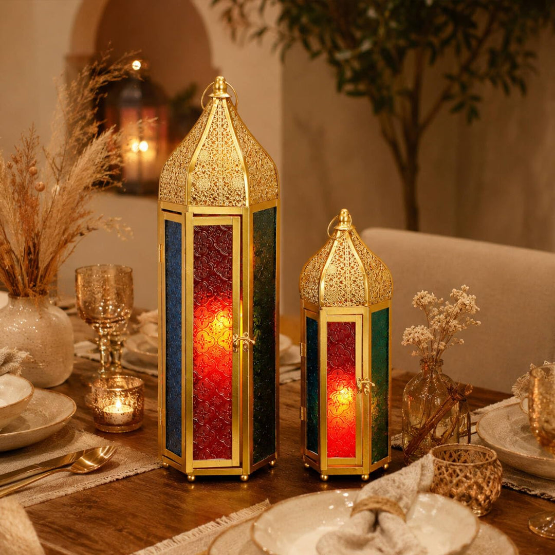 TRIROCKS 2er-Set Dekorative Ramadan-Kerzenlaterne aus Metall Orientalischer Kerzenhalter Arabische H