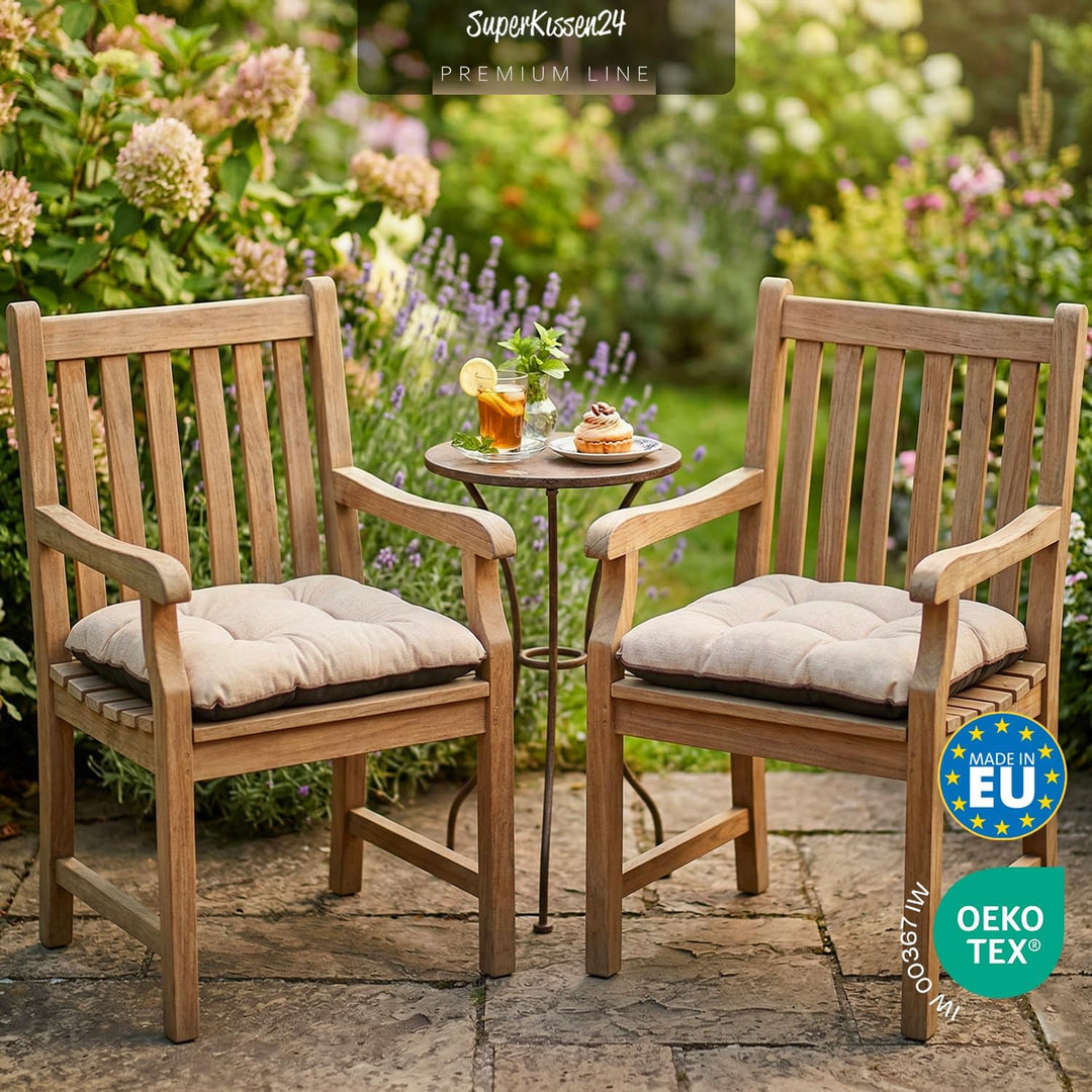 Outdoor Leinen-Optik Sitzkissen Stuhlkissen - 4er Set - 45 x 45 cm - Made in EU, Wasserdichtes & UV-