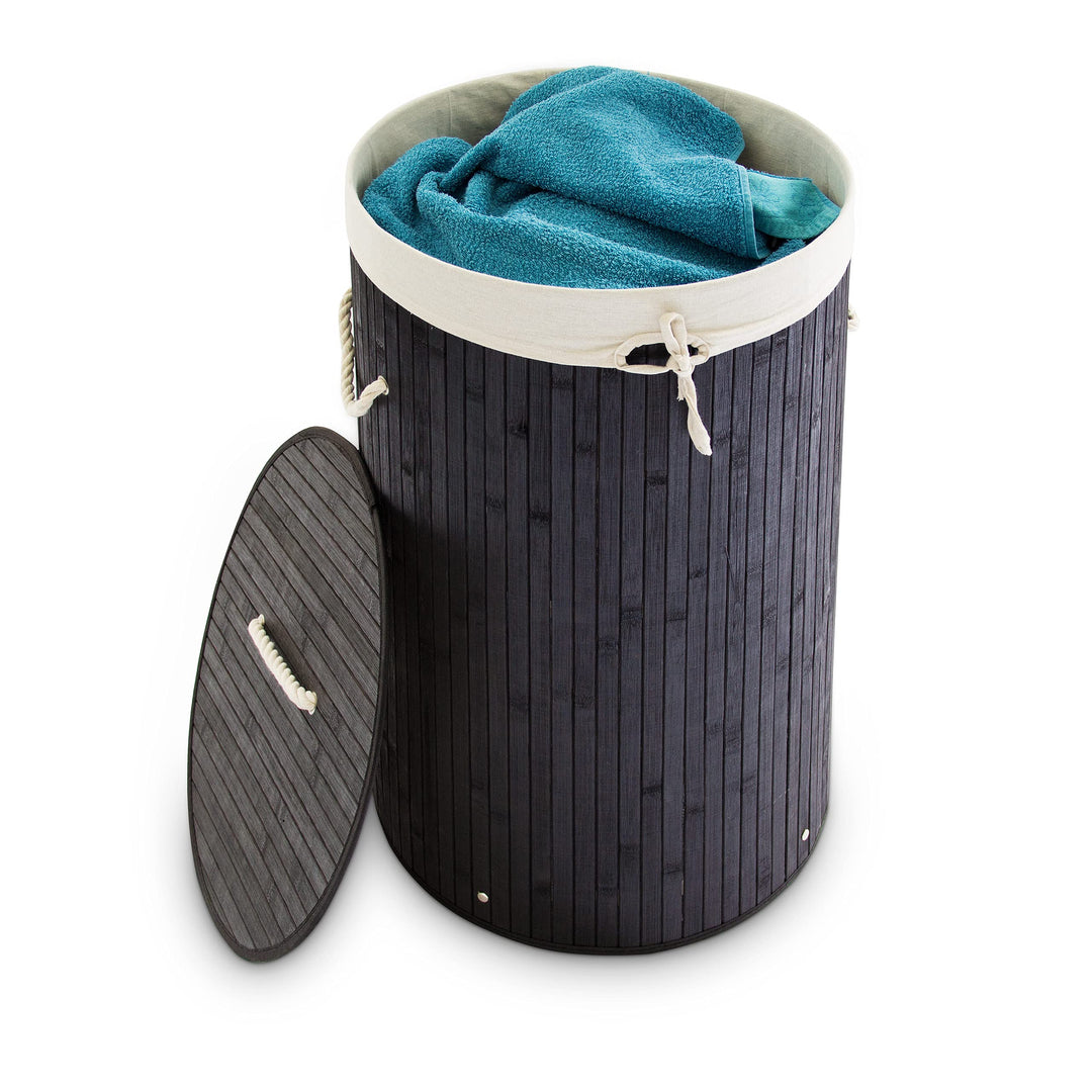 Relaxdays 12 x Wäschekorb Bambus, Faltbare Wäschetonne mit Deckel, Volumen 70 Liter, Wäschesack Baum