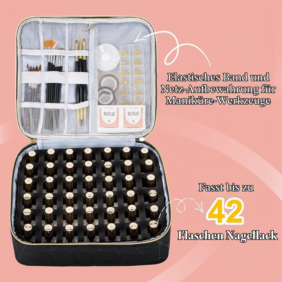 Uross Nagellack Organizer für 42 Nagellackflaschen und 1 LED-Nagellampe, Nagellack Aufbewahrung Tasc