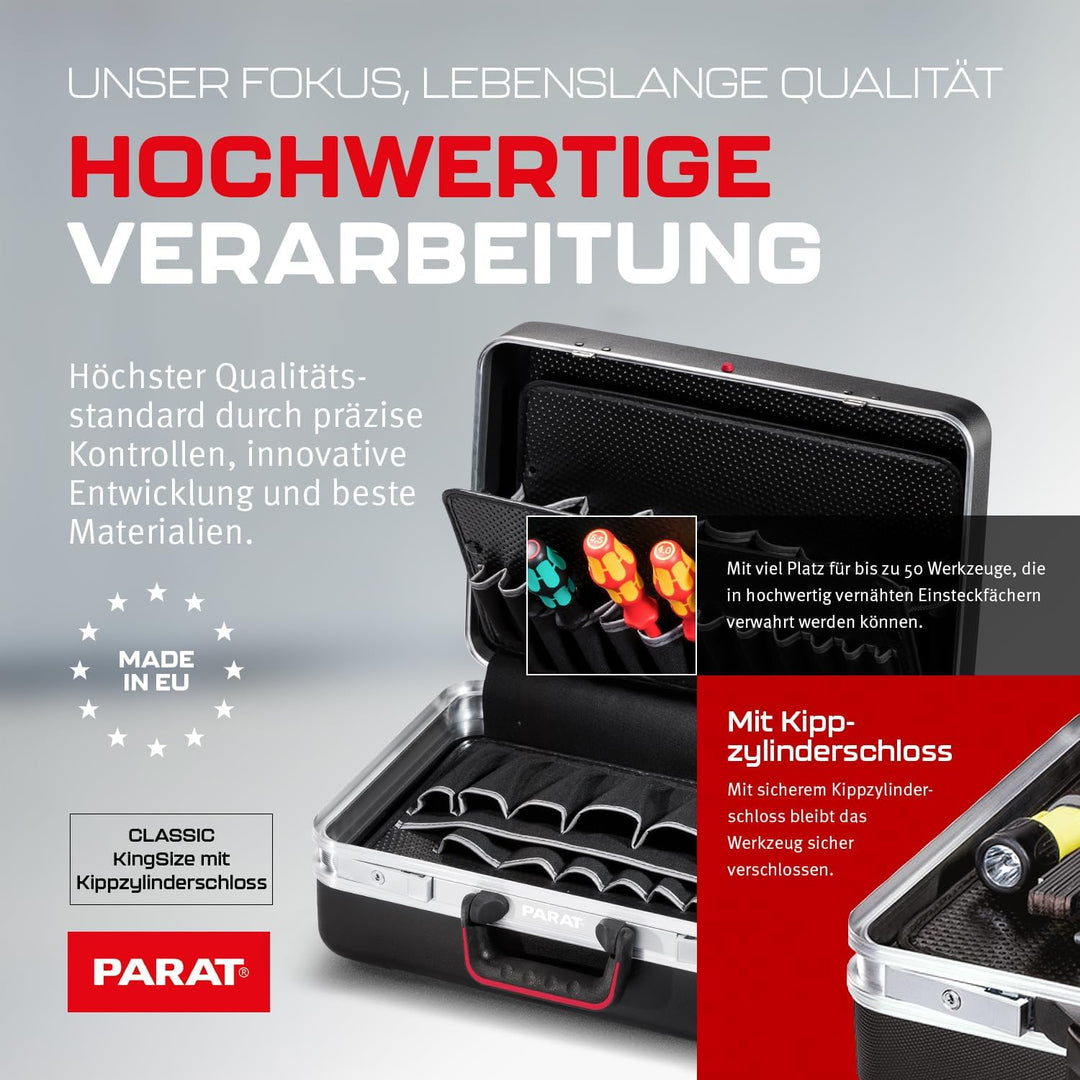 PARAT CLASSIC KingSize | Werkzeugkoffer leer für 50 Werkzeuge | inkl. BASIC Roll-Up Case 8 | Alumini