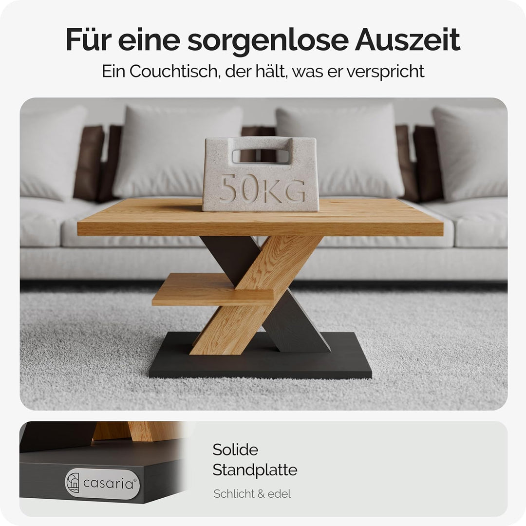 Casaria® Couchtisch Grau Holz Stauraum Ablage Kratzfest Modern Rechteckig 50kg Belastbar Beistelltis