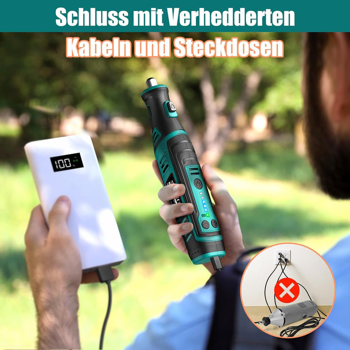 Multifunktionswerkzeug Akku - NEU MASTER 8V 2.0Ah Akku Rotationswerkzeug mit 117 Stück Zubehör, LED