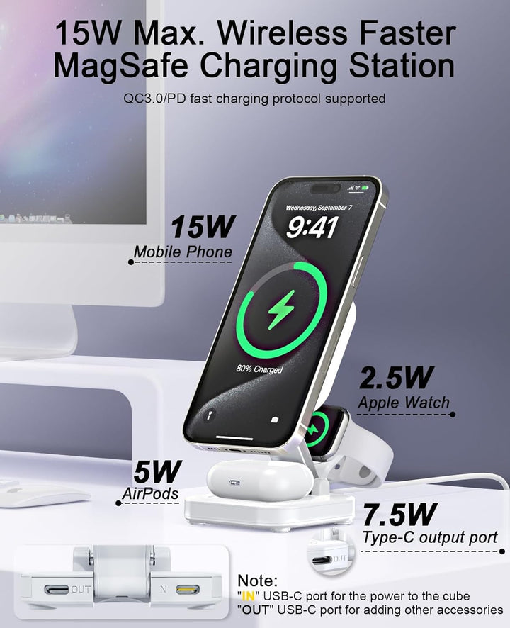 5 in 1 Mag-Safe Ladegerät mit 15W Wireless Charging Station für iPhone 17/16/15/14/13/12 Serie, AirP