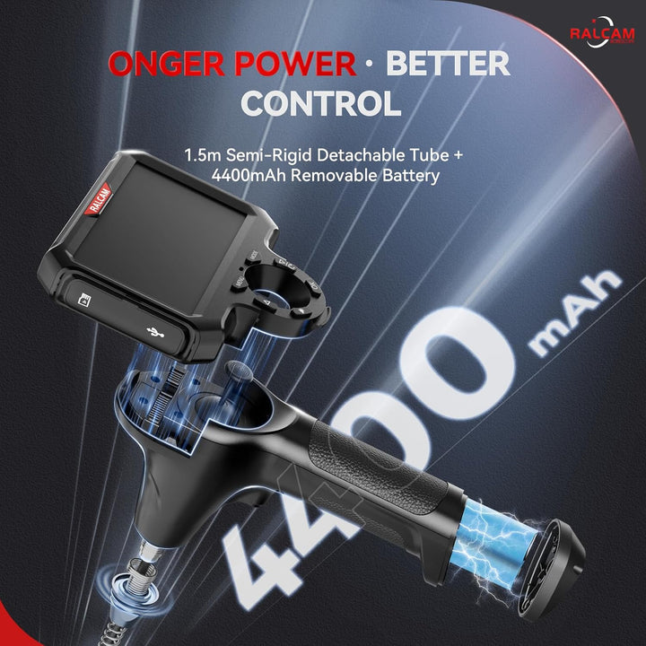 Ralcam Endoskopkamera mit Licht, Endoscope Camera mit 360° beweglichem Kopf, 6,5mm Dual-Sonde, 5" HD