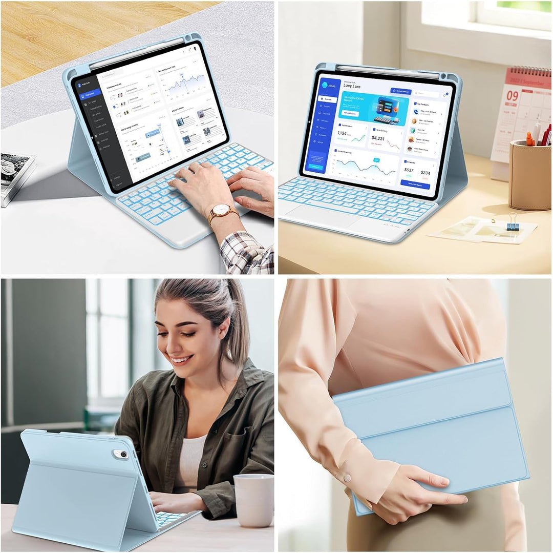 Hülle mit Tastatur für iPad A16 11 Generation 2025/10 Generation 2022, Bluetooth Magnetische Tastatu