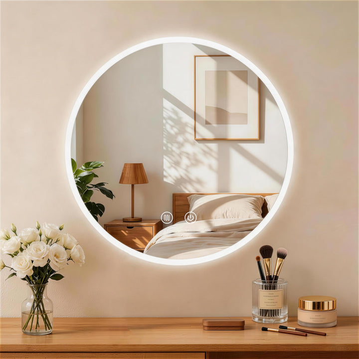 Rund Badspiegel mit Beleuchtung, Badezimmerspiegel Wandspiegel 60cm und Touch-Schalter, IP65-Led-Spi