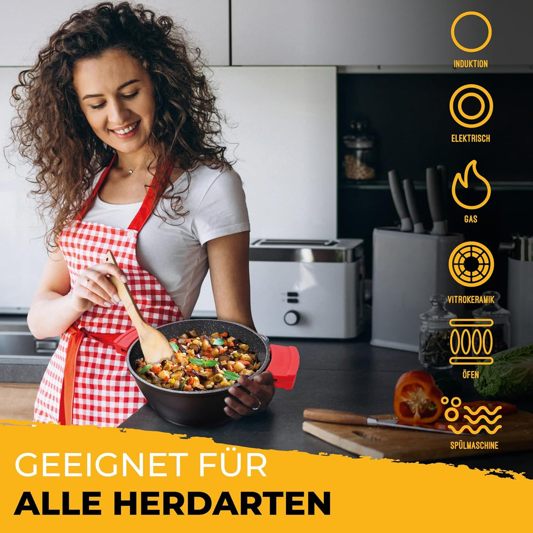 briebe Black Titanium Flache Kasserolle für Induktionskochfeld, Antihaft-Titan, 36cm, Aluminiumguss,