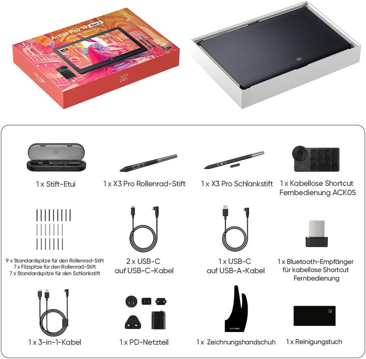 XPPen 4K Grafiktablett mit Display, Artist Pro 19 Gen 2, 18,4 Zoll Grafikmonitor, 16K X3 Pro Stift,