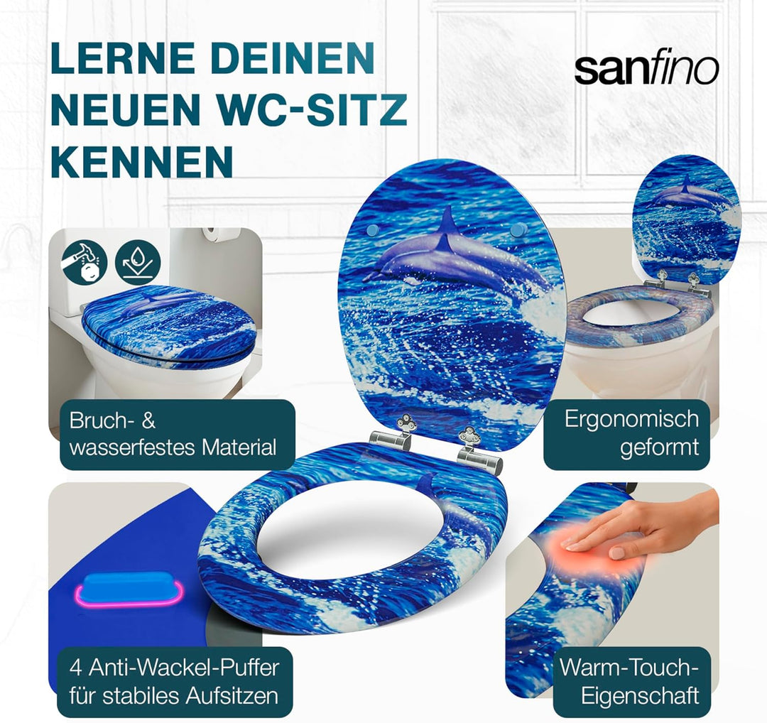 Premium WC Sitz mit Absenkautomatik – hochwertige Toilettendeckel aus Holz, viele bunte Motive, hohe