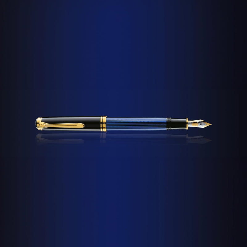 Pelikan Premium M600 Füllfederhalter, Feder B Plume Schwarz/Blau Schwarz / Blau, Schwarz / Blau