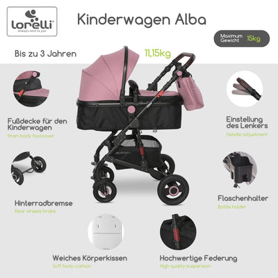 Lorelli Kinderwagen Alba 2 in 1 mit Liegeposition, Kombikinderwagen, Baby Buggy klein zusammenklappb