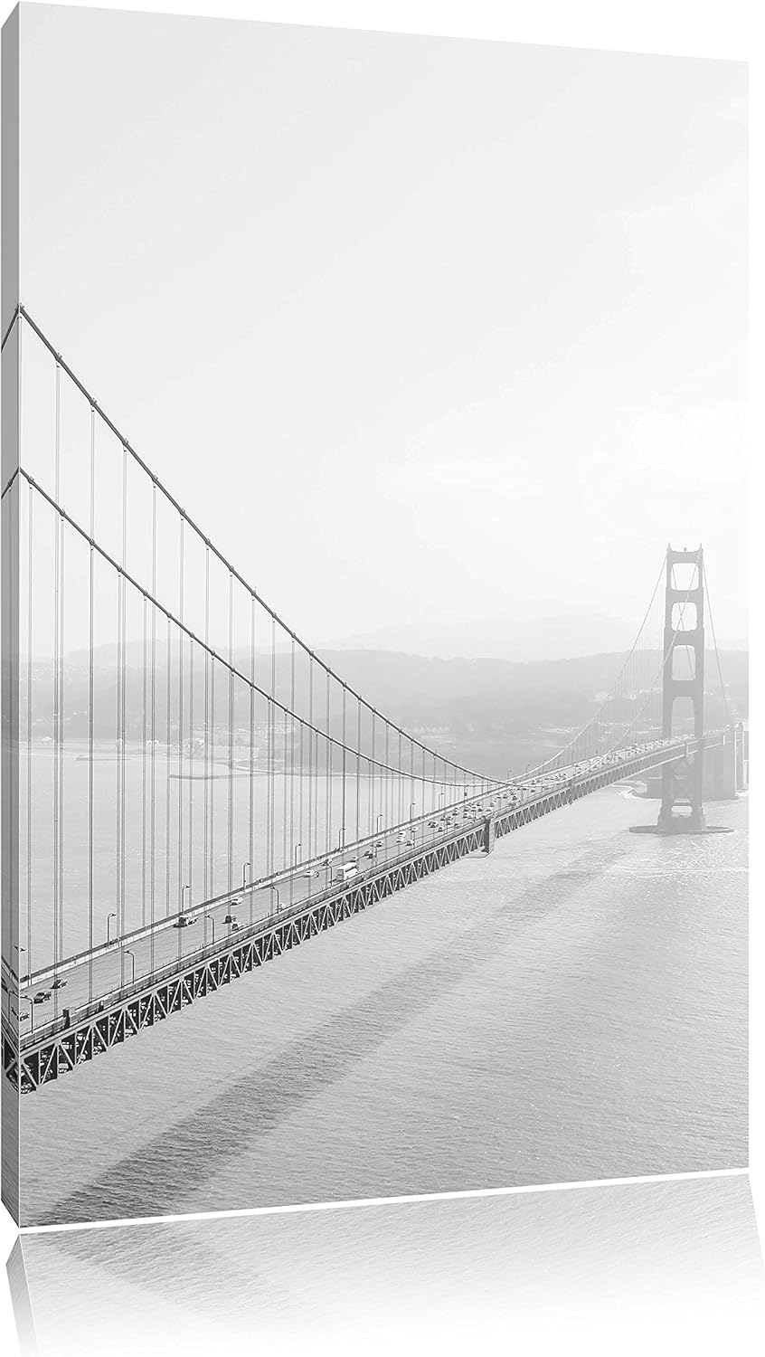 Pixxprint Golden Gate Bridge San Francisco Black and White, Format: 100x70 auf Leinwand, XXL riesige