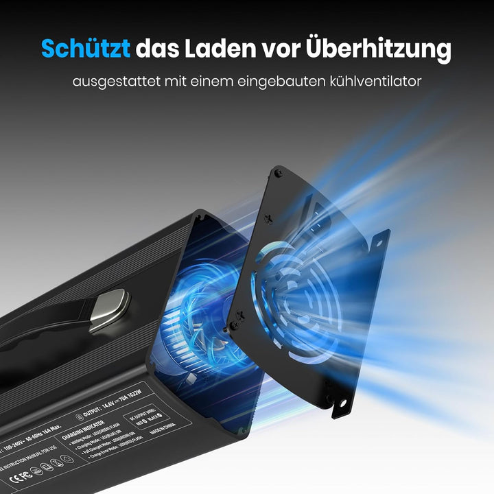 14.6V 70A Schnelllade Lithiumbatterieladegerät AC-DC LiFePO4 Batterieladegerät für 12V Lithiumbatter