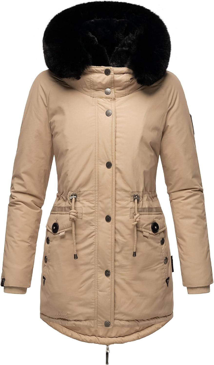 Navahoo Damen Warmer Winterparka mit doppelter Kunstpelz-Kapuze Sweety Deluxe XS-XXL XS Taupe, XS Ta