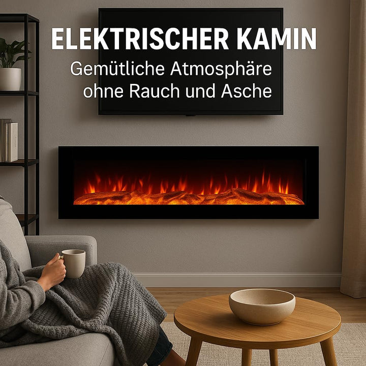 Elektrokamin Wandkamin Ben 250cm mit LED Flammensimulation - Farbwechsel - inkl. Fernbedienung, Time