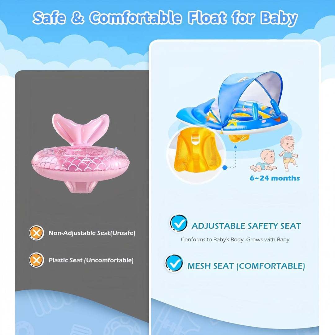 KAHEIGN Schwimmring Baby mit UPF50+ Sonnendach, 120 x 105cm Float Aufblasbare Baby Schwimmreifen Sch