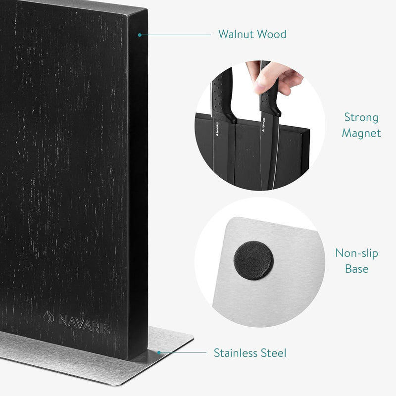 Navaris Messerhalter doppelseitig magnetisch aus Kautschuk - Magnet Messerblock Messerbrett Magnetha
