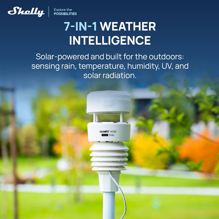 Ecowitt WS90 Powered by Shelly - Bluetooth & Zigbee 7-in-1 Smart Wetterstation, Smarte Bewässerung &