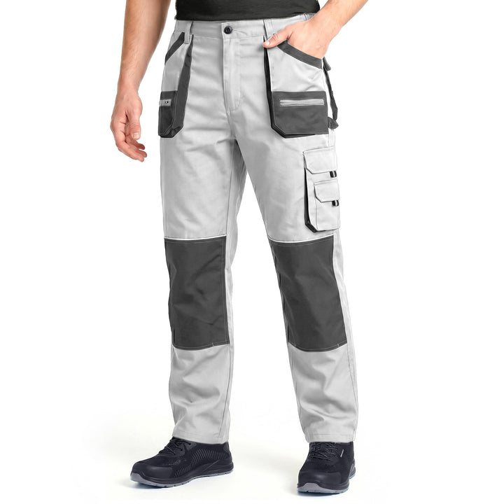 Stenso des-Emerton Lange Herren-Arbeitshosen Männer Cargo-Bundhosen mit Kniepolstertaschen 56 Weiss,
