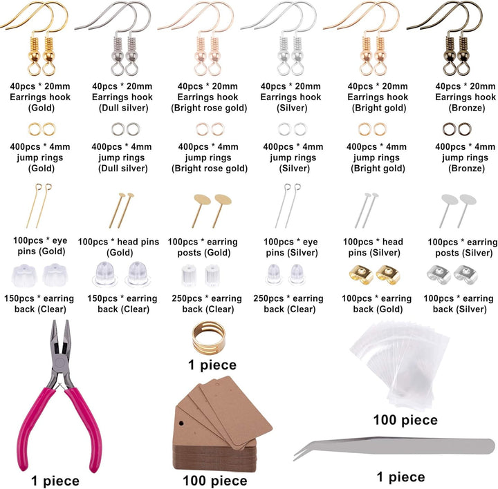 BQTQ Schmuck Basteln Zubehör, 4240 Stück Ohrring Machen Kit Ohrhaken Sprung Ringe Ohrstopper Ohrstec