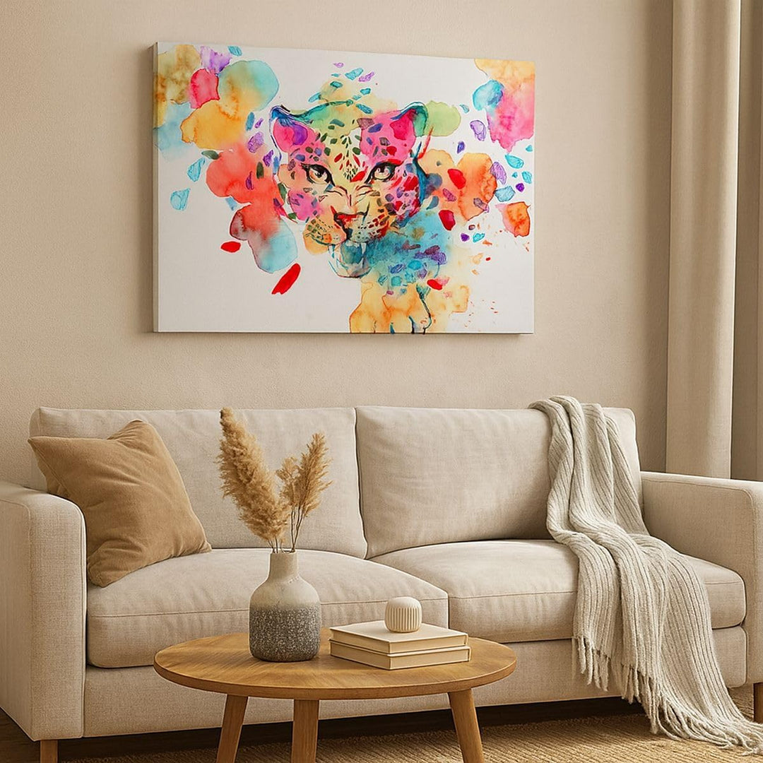 Bilder auf Leinwand 100x70cm Leinwandbild mit Rahmen Farbe Konzept Katze Gross Wanddeko Bild Schlafz