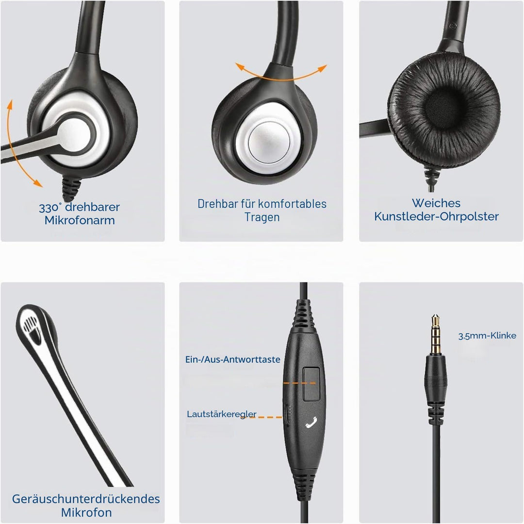 Wantek Headset mit Mikrofon für Laptop,PC-Kopfhörer 3,5mm Klinke & 2,5-mm Klinkenadapter,Geräuschunt