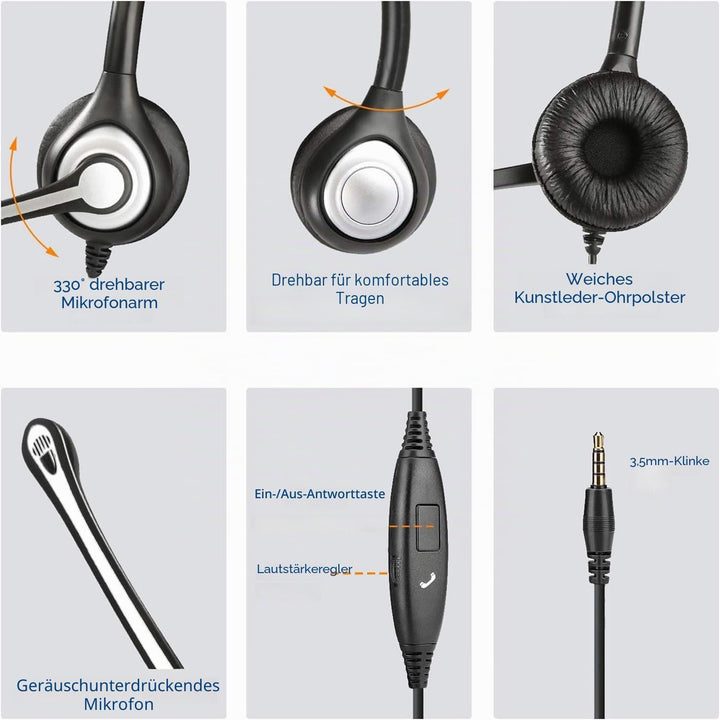 Wantek Headset mit Mikrofon für Laptop,PC-Kopfhörer 3,5mm Klinke & 2,5-mm Klinkenadapter,Geräuschunt
