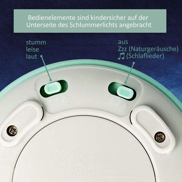 First Aid Only Schlummerlicht, Baby-Nachtlicht mit Sternenprojektor und Spieluhr mit Kinderliedern u