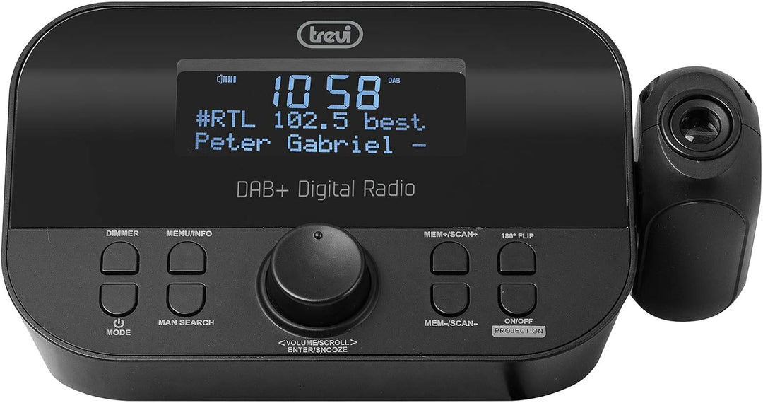 Trevi RC 85D8 DAB, Wecker mit Deckenprojektor, DAB/DAB+ FM RDS-Empfänger, Radiosenderspeicher, doppe