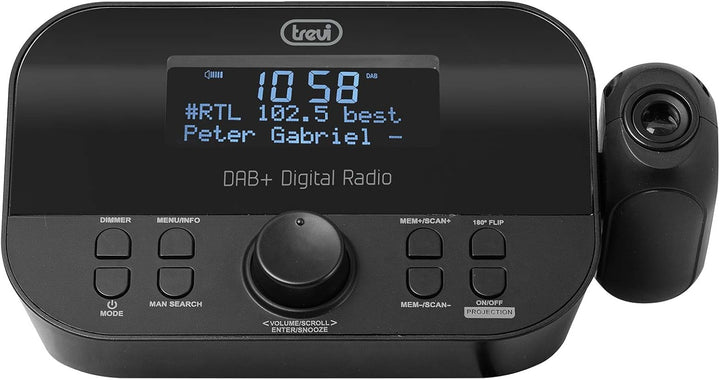 Trevi RC 85D8 DAB, Wecker mit Deckenprojektor, DAB/DAB+ FM RDS-Empfänger, Radiosenderspeicher, doppe