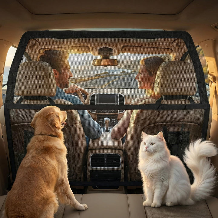 Hundegitter Auto Rücksitz & Kofferraum — 107*127cm Hundeauto Trenngitter mit verstärkte Transparente